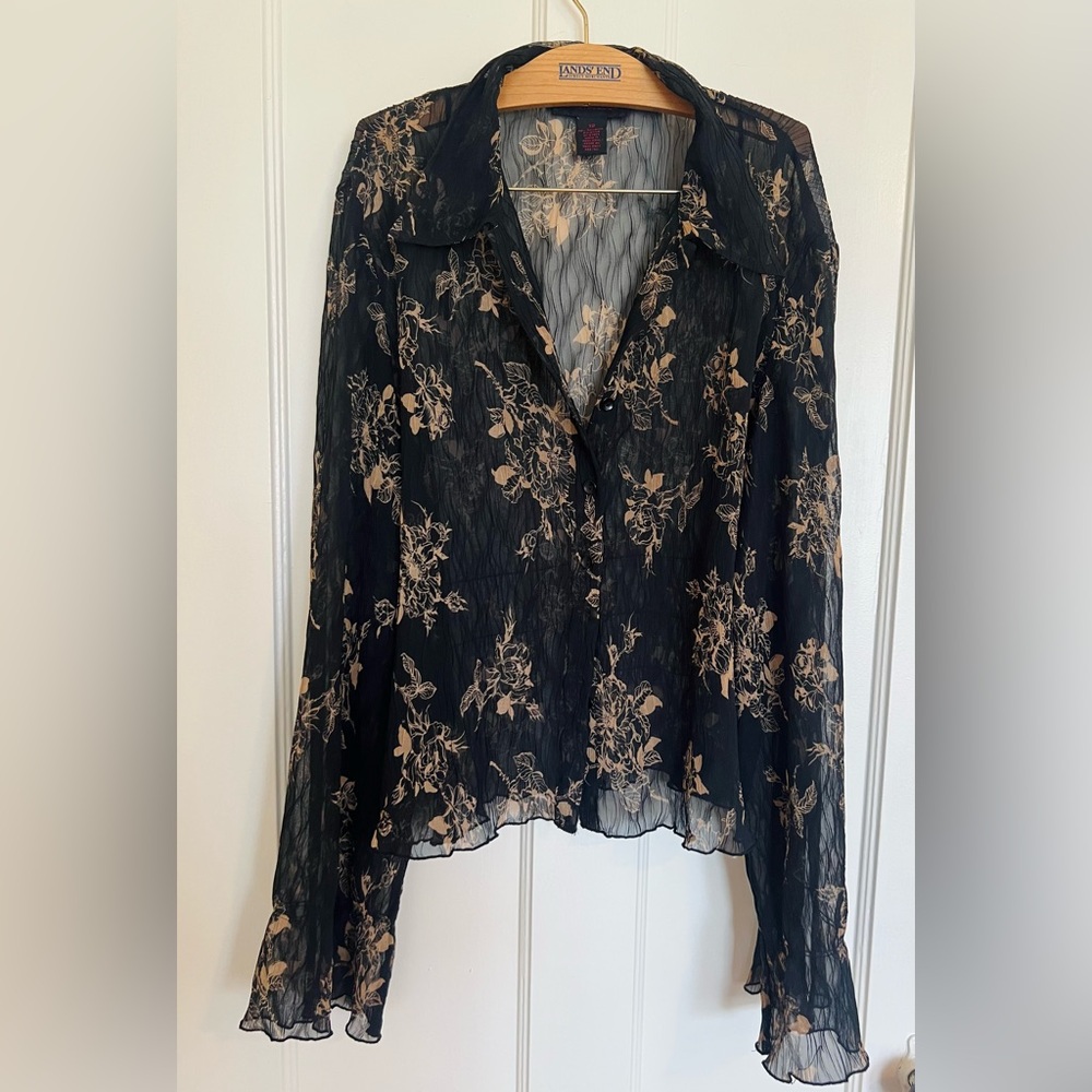 Gloria Vanderbilt Floral Sheer Blouse Top